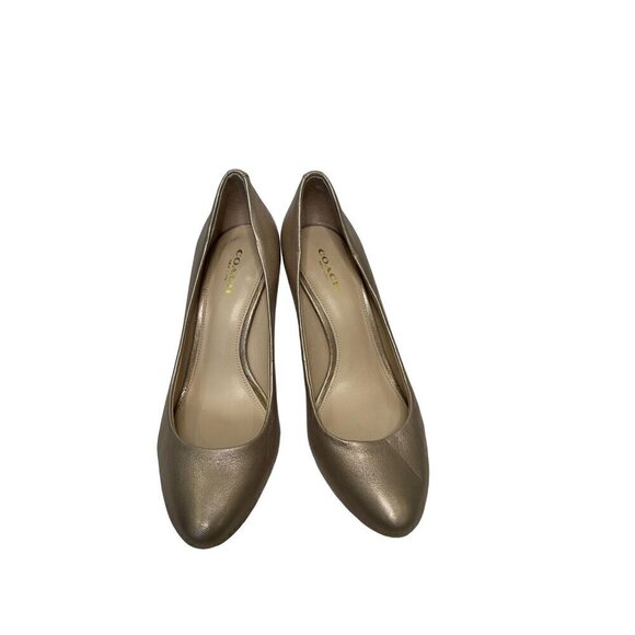 Coach Metallic Gold Round Toe Work Leather Pumps Formal Heels Size 7.5 - Picture 5 of 14